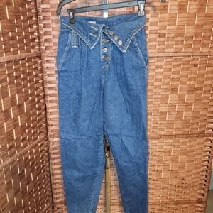 French Navy Vintage 1980s Button Fly Fold Down Denim Jeans